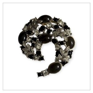 Sophisticated Black and Silver Leaf Brooch